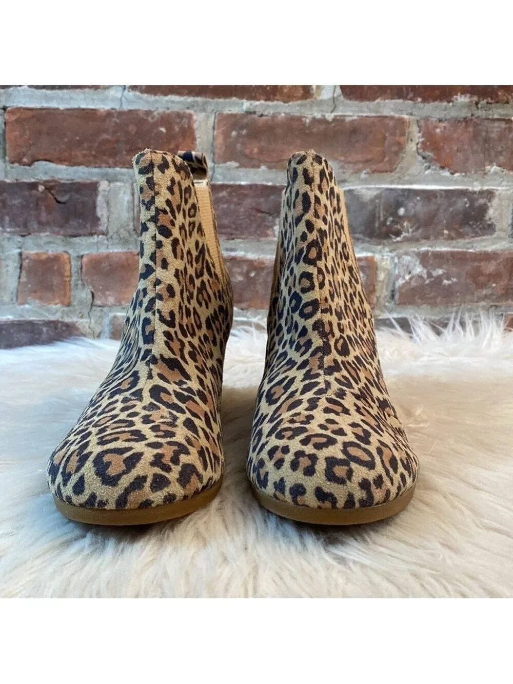 Toms Leopard Animal Print Kelsey Wedge Booties, Size 9.5